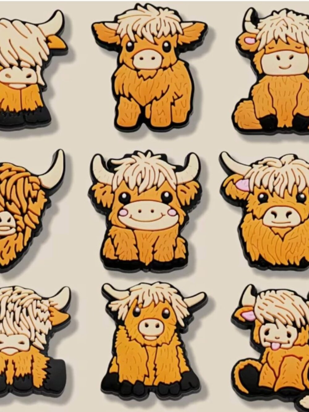 HIGHLAND COW SHOE CHARMS FOR CROCS-9 PCS-NEW!